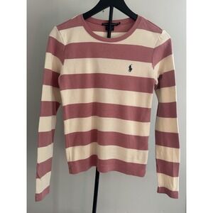 Ralph Lauren Long Sleeve Striped Tee in Dusty Rose and Cream